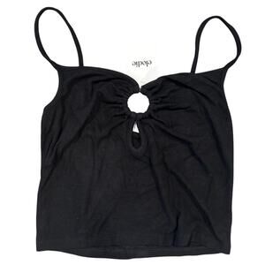 Elodie Women's Black Ribbed Keyhole Front Crop Tank Top XS NWT